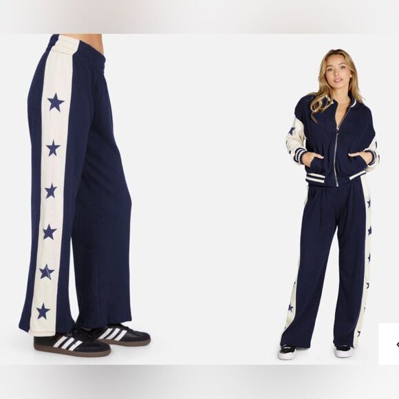 Lauren Moshi Navy With Cream Striped Sides Sweats